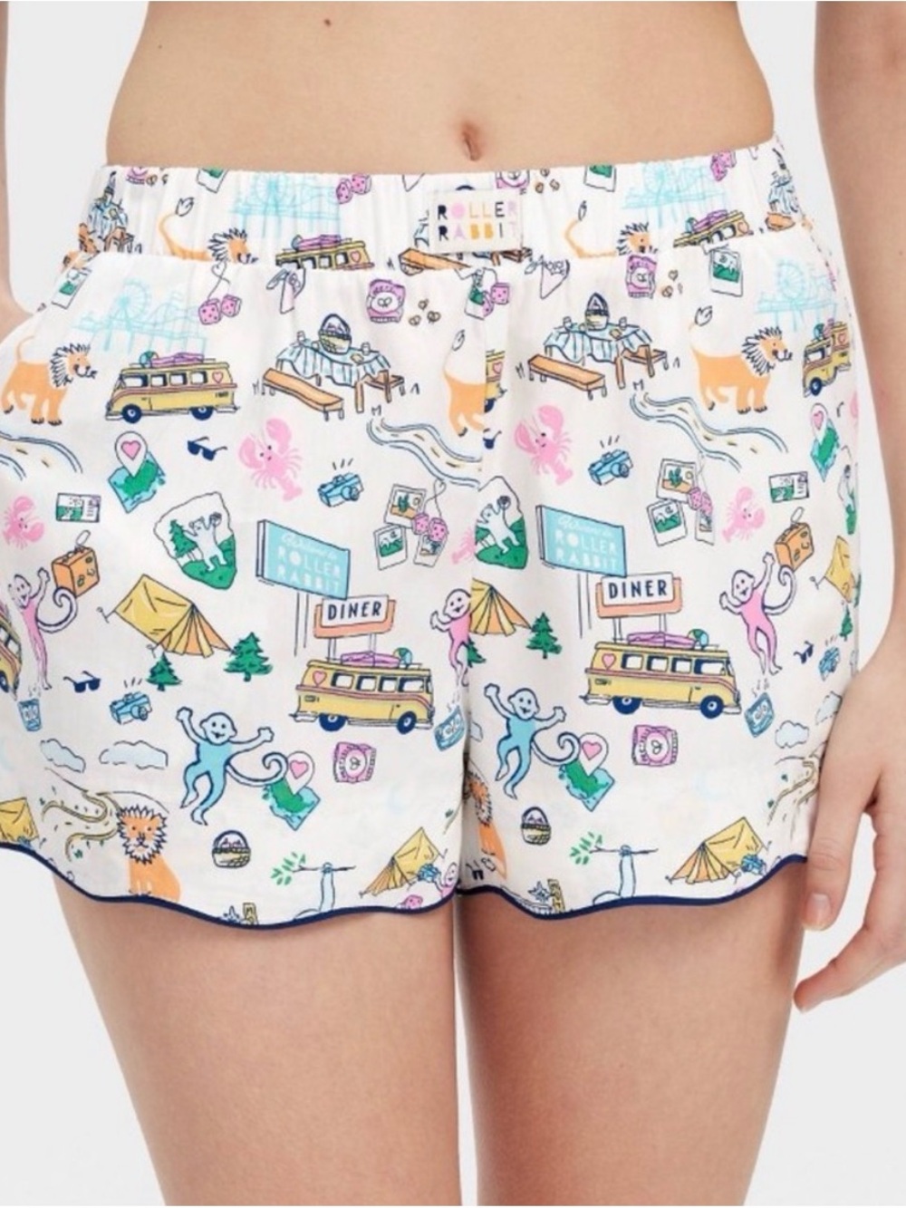 Roller Rabbit White Multi-Color Camp Print Elastic-Waist Women’s Shorts
